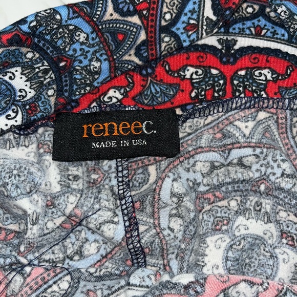 Renee c maxi skirt geometric circle boho print  long 1x red blue stretch pull on - Picture 2 of 4